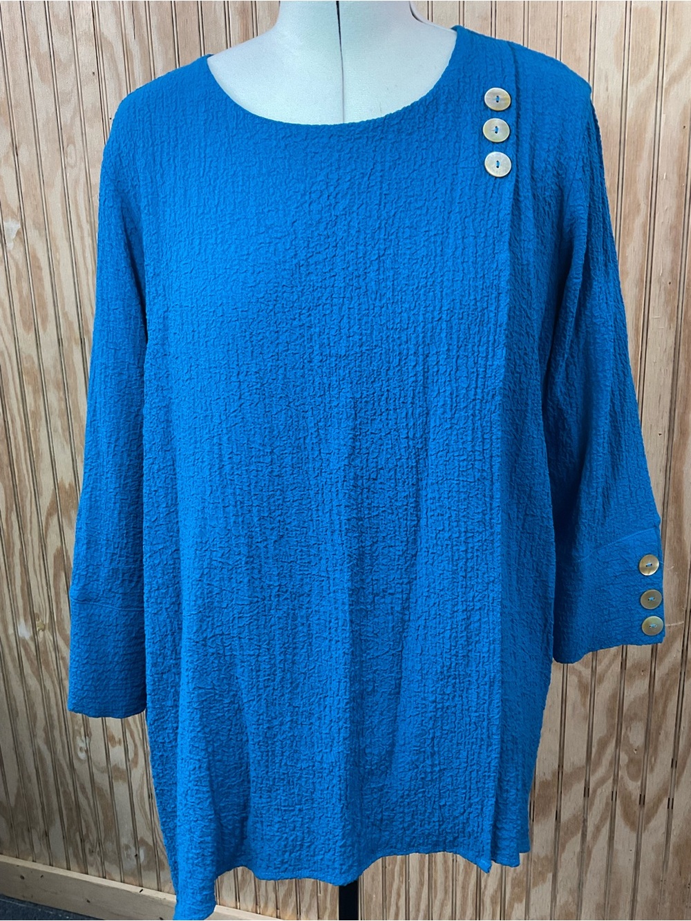 Ali Miles Cobalt Blue Textured Tunic with Button Accents